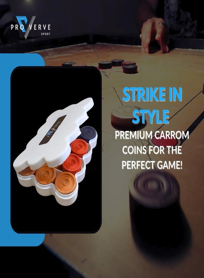 Proverve Carrom Coins Set with Floral Striker & Disco Powder | 8mm Plastic Wooden Look Carrom Board Coins Combo for Kids & Adults | Carrom Accessories Kit (24 Coins) - Image 3